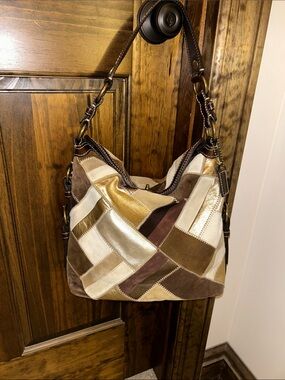 Coach Patchwork Hobo Bag - Brown, Gold & Cream